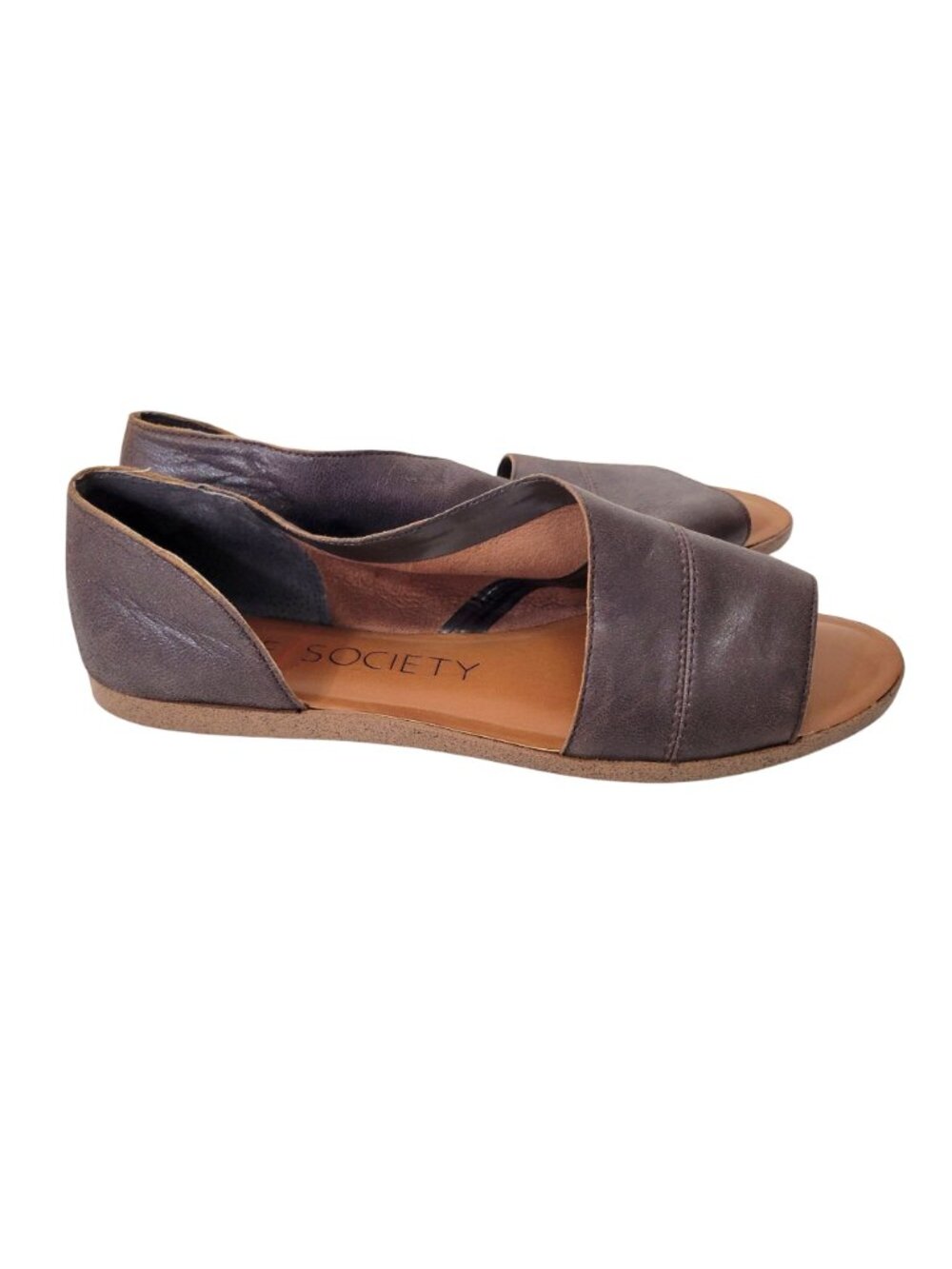 Sole Society Brown Leather Peep Toe Flats Slip On Shoes  Women's Size 10 - Picture 2 of 8